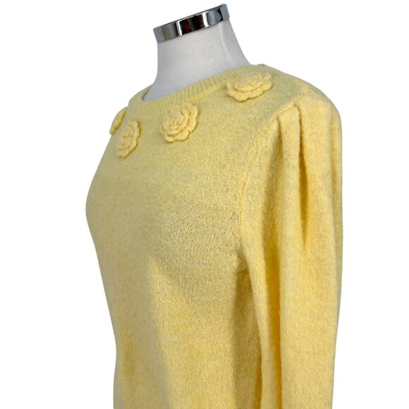 Joie Floral Embellished Puff Sleeve Crewneck Sweater Yellow Size Small - Picture 4 of 9